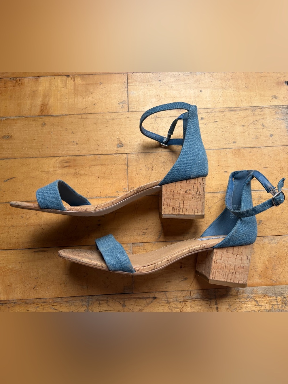 Steve Madden Denim Ankle-Strap Cork Block Heel Sandals